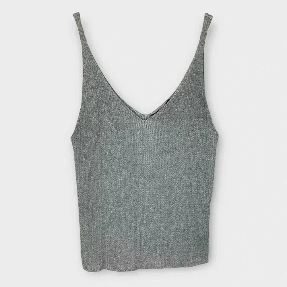 Forever 21 Metallic Silver Knit Tank Crop Top - Picture 2 of 7
